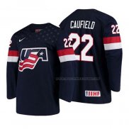 Maillot Hockey USA Cole Caufield 2018 Iihf World Championship Joueur Bleu