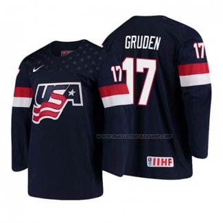 Maillot Hockey USA Jonathan Gruden 2018 Iihf World Championship Joueur Bleu