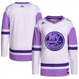 Maillot Hockey New York Islanders Blank Practice Authentique 2018 Fights Cancer Blanc Volet