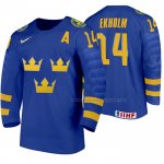 Maillot Hockey Suecia Mattias Ekholm Exterieur 2020 Iihf World Junior Championships Bleu