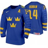 Maillot Hockey Suecia Mattias Ekholm Exterieur 2020 Iihf World Junior Championships Bleu