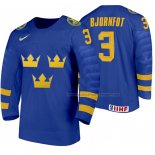 Maillot Hockey Suecia Tobias Bjornfot Exterieur 2020 Iihf World Junior Championship Bleu