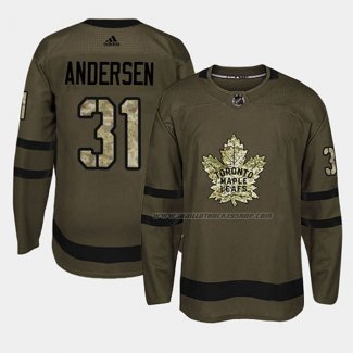 Maillot Hockey Toronto Maple Leafs Frederik Andersen 2018 Salute To Service Vert Militar