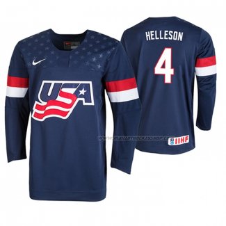 Maillot Hockey USA Drew Helleson 2019 Iihf World U18 Championship Bleu