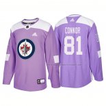 Maillot Hockey Winnipeg Jets Kyle Connor Authentique 2018 Fights Cancer Volet