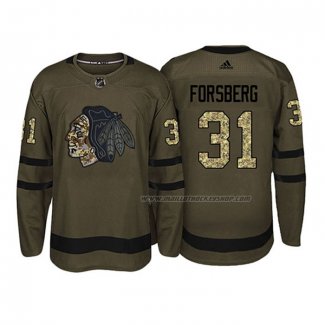 Maillot Hockey Chicago Blackhawks Anton Forsberg 2018 Salute To Service Vert Militar