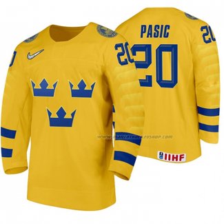 Maillot Hockey Suecia Nikola Pasic Domicile 2020 Iihf World Junior Championship Jaune