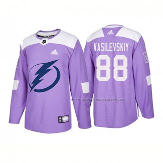Maillot Hockey Tampa Bay Lightning Andrei Vasilevskiy Authentique 2018 Fights Cancer Volet