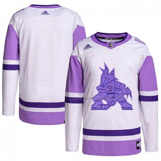 Maillot Hockey Arizona Coyotes Blank Practice Authentique 2018 Fights Cancer Blanc Volet