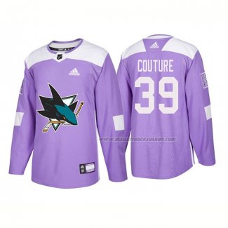 Maillot Hockey San Jose Sharks Logan Couture Authentique 2018 Fights Cancer Volet
