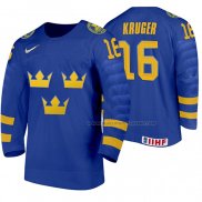 Maillot Hockey Suecia Marcus Kruger Exterieur 2020 Iihf World Junior Championships Bleu