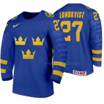 Maillot Hockey Suecia Nils Lundkvist Exterieur 2020 Iihf World Junior Championship Bleu