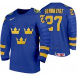 Maillot Hockey Suecia Nils Lundkvist Exterieur 2020 Iihf World Junior Championship Bleu