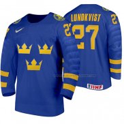 Maillot Hockey Suecia Nils Lundkvist Exterieur 2020 Iihf World Junior Championship Bleu