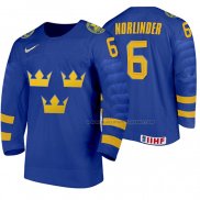 Maillot Hockey Suecia Mattias Norlinder Exterieur 2020 Iihf World Junior Championship Bleu