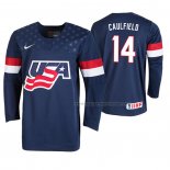 Maillot Hockey USA Judd Caulfield 2019 Iihf World U18 Championship Bleu