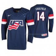 Maillot Hockey USA Judd Caulfield 2019 Iihf World U18 Championship Bleu
