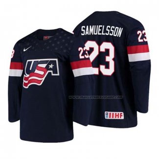 Maillot Hockey USA Mattias Samuelsson 2018 Iihf World Championship Joueur Bleu