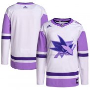 Maillot Hockey San Jose Sharks Fights Cancer Authentique Blank Practice Blanc Volet
