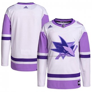 Maillot Hockey San Jose Sharks Fights Cancer Authentique Blank Practice Blanc Volet
