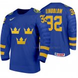 Maillot Hockey Suecia Oskar Lindblom Exterieur 2020 Iihf World Junior Championships Bleu