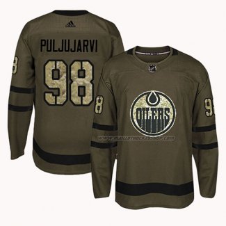 Maillot Hockey Edmonton Oilers Jesse Puljujarvi 2018 Salute To Service Vert Militar