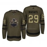 Maillot Hockey Edmonton Oilers Leon Draisaitl 2018 Salute To Service Vert Militar