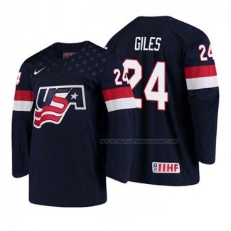 Maillot Hockey USA Patrick Giles 2018 Iihf World Championship Joueur Bleu
