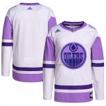 Maillot Hockey Edmonton Oilers Blank Practice Authentique 2018 Fights Cancer Blanc Volet