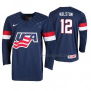 Maillot Hockey USA Ryder Rolston 2019 Iihf World U18 Championship Bleu