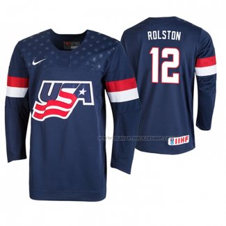 Maillot Hockey USA Ryder Rolston 2019 Iihf World U18 Championship Bleu
