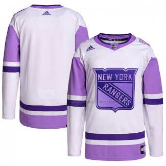 Maillot Hockey New York Rangers Blank Practice Authentique 2018 Fights Cancer Blanc Volet