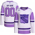 Maillot Hockey New York Rangers Personnalise Fights Cancer Authentique Blanc Volet