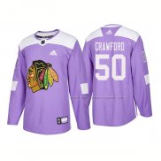 Maillot Hockey Chicago Blackhawks Corey Crawford Authentique 2018 Fights Cancer Volet