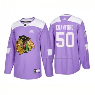 Maillot Hockey Chicago Blackhawks Corey Crawford Authentique 2018 Fights Cancer Volet