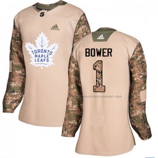 Maillot Hockey Femme Toronto Maple Leafs Johnny Bower Authentique 2017 Veterans Day Camouflage
