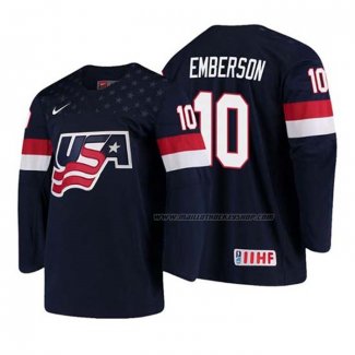 Maillot Hockey USA Ty Emberson 2018 Iihf World Championship Joueur Bleu
