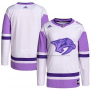 Maillot Hockey Nashville Predators Blank Practice Authentique 2018 Fights Cancer Blanc Volet