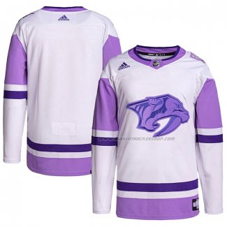 Maillot Hockey Nashville Predators Blank Practice Authentique 2018 Fights Cancer Blanc Volet