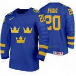 Maillot Hockey Suecia Nikola Pasic Exterieur 2020 Iihf World Junior Championship Bleu