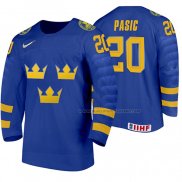 Maillot Hockey Suecia Nikola Pasic Exterieur 2020 Iihf World Junior Championship Bleu