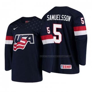 Maillot Hockey USA Adam Samuelsson 2018 Iihf World Championship Joueur Bleu