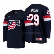 Maillot Hockey USA Spencer Knight 2018 Iihf World Championship Joueur Bleu
