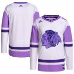 Maillot Hockey Chicago Blackhawks Blank Practice Authentique 2018 Fights Cancer Blanc Volet