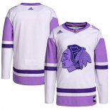 Maillot Hockey Chicago Blackhawks Blank Practice Authentique 2018 Fights Cancer Blanc Volet