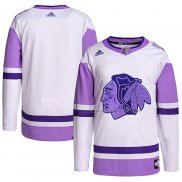 Maillot Hockey Chicago Blackhawks Blank Practice Authentique 2018 Fights Cancer Blanc Volet