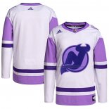 Maillot Hockey New Jersey Devils Blank Practice Authentique 2018 Fights Cancer Blanc Volet