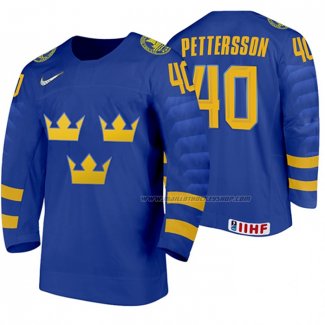 Maillot Hockey Suecia Elias Pettersson Exterieur 2020 Iihf World Junior Championships Bleu