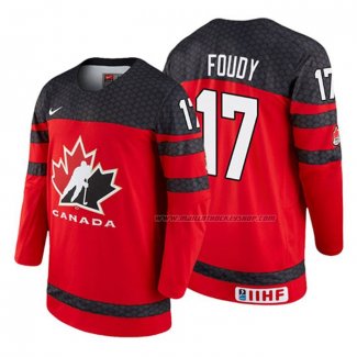 Maillot Hockey Canada Liam Foudy 2018 Iihf World Championship Joueur Rouge