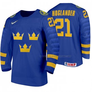 Maillot Hockey Suecia Nils Hoglander Exterieur 2020 Iihf World Junior Championship Bleu